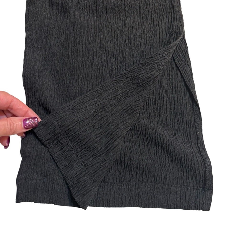 H&M Pants Small Black Crepe Textured Knit Flare BootCut Elastic Waist Side Slits - Picture 6 of 13